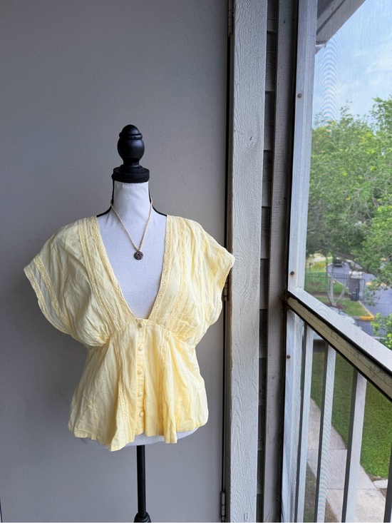 Free People Tops - NWT Free People Solid Landy Top in Banana Cream Yellow Button-Front Blouse